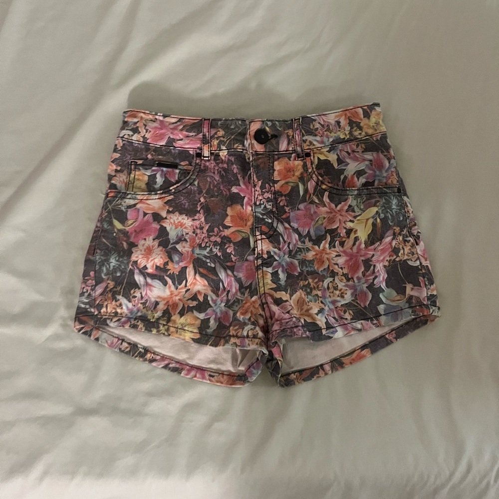 Bershka Tropical Floral Denim Jean Shorts Size 4